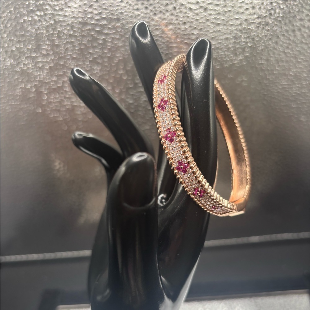 Elegant Pink & Gold Bangle With Genuine Stones .
